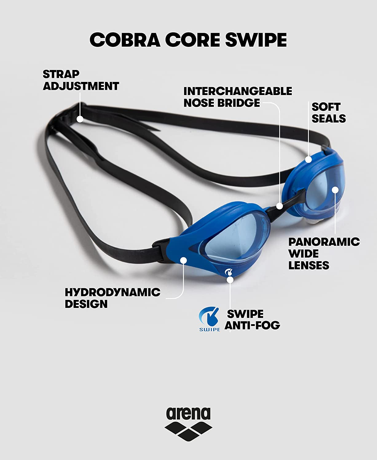 Unisex Cobra Core Swipe Anti-Fog Racing Swim Goggles for Men and Women Polycarbonate Mirror/Non-Mirror Lens